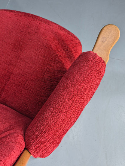Ercol Evergreen Vintage Lounge Chair High Back Red Chenille Retro EB12859
