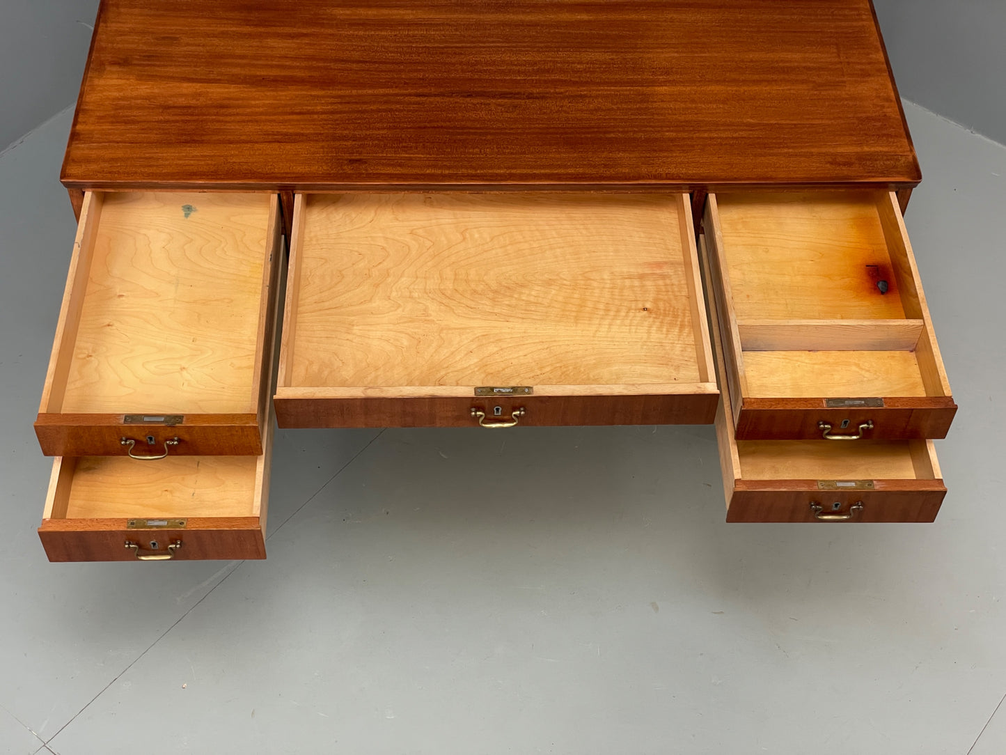 Vintage 1950s Mahogany Desk Mid Century Danish Drawers Brass EB10820