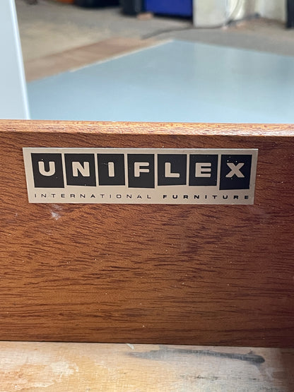 Vintage 1960s Compact Desk Teak Uniflex White Retro Mid Century Drawers EB12968
