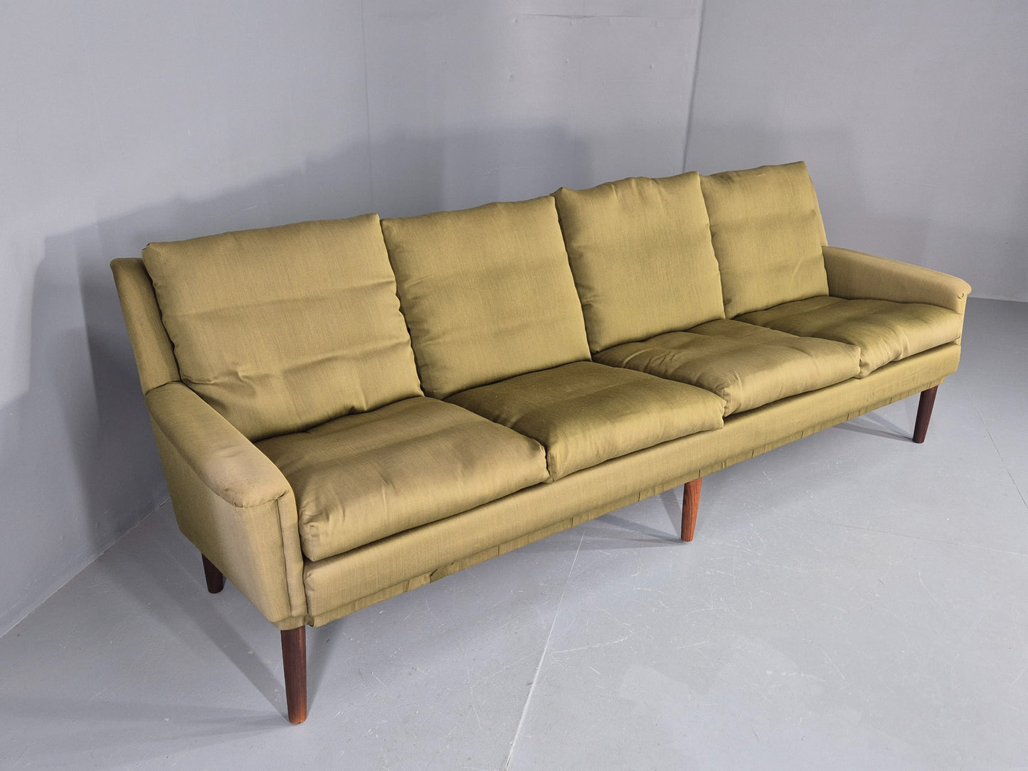 Vintage Mid Century 4 Seat Sofa Green Cotton Upholstery 1960s Retro EB11374