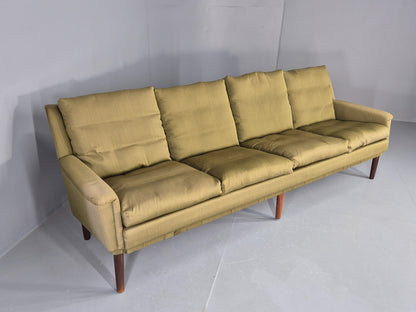 Vintage Mid Century 4 Seat Sofa Green Cotton Upholstery 1960s Retro EB11374