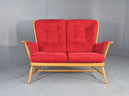 Vintage Ercol Evergreen 2 seater Sofa Red Chenille Upholstery  EB12860