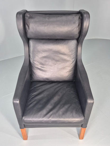 Vintage Skippers Wing Back Lounge Chair 1970s Retro Danish Black Leather EB12379