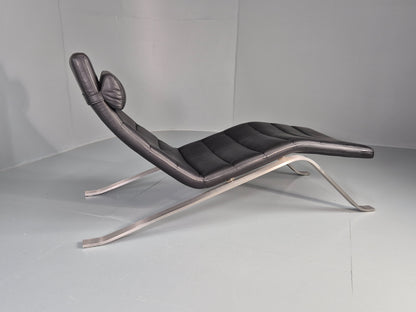 Vintage Bo Concept Chaise Longue Black Leather Brushed Steel Modern  EB12469