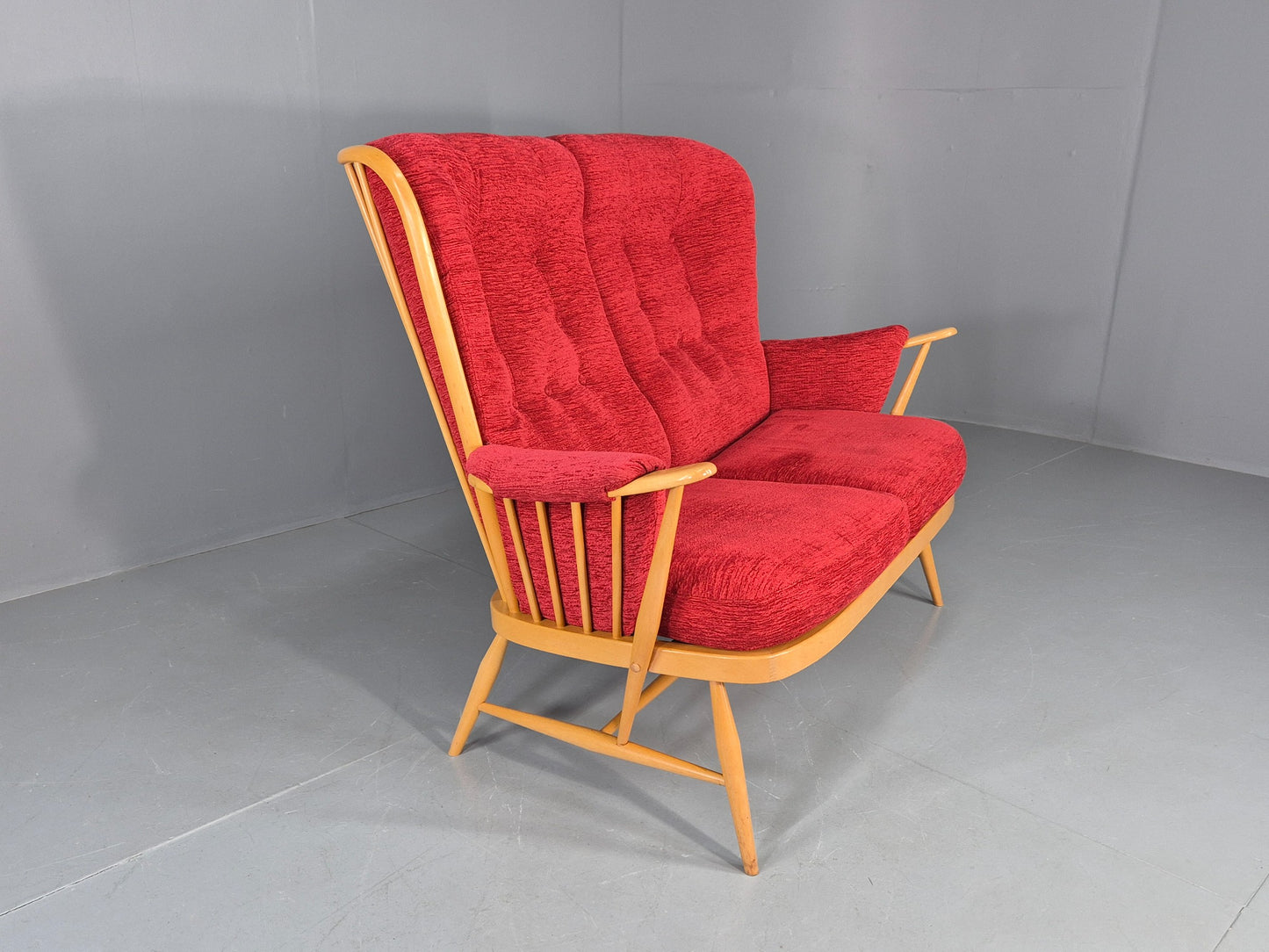 Vintage Ercol Evergreen 2 seater Sofa Red Chenille Upholstery  EB12860