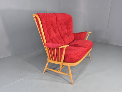 Vintage Ercol Evergreen 2 seater Sofa Red Chenille Upholstery  EB12860
