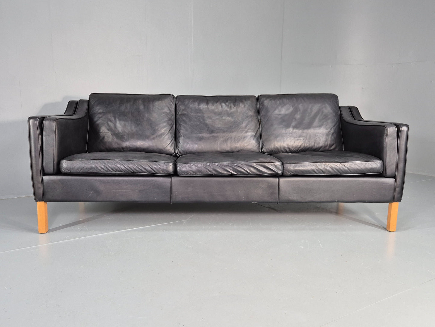 Vintage Danish 3 Seat Sofa Black Leather Danish  Mogensen 1980s Retro EB12406