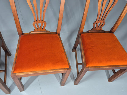4 Hepplewhite Revival Dining Chairs 1900s Oak New Seat Pads Antique EB11932