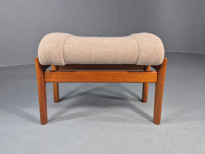 Vintage Mid Century Danish Footstool Teak Cream wool 1970s Retro EB12046