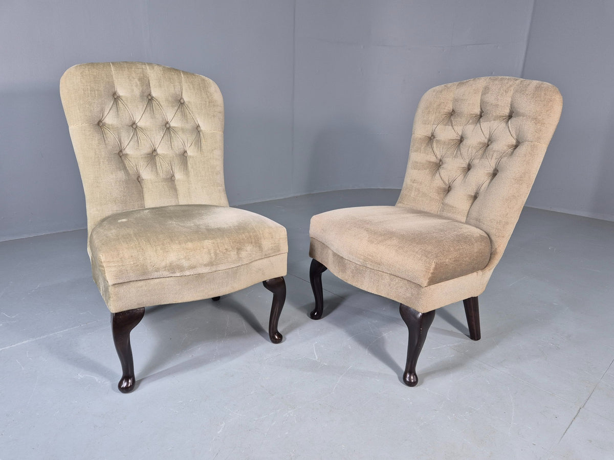 2 Vintage Cocktail Chairs Cabriole Leg light Green Retro EB13133