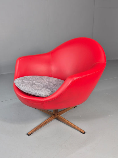 Vintage 1960s Swivel Chair Red Vinyl Grey Cushion Mid Century EB11076 MSWI