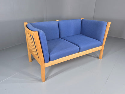 Vintage Swedish 2 Seater Sofa Brdr Andersen Beech Frame Blue 1980s Retro EB12369