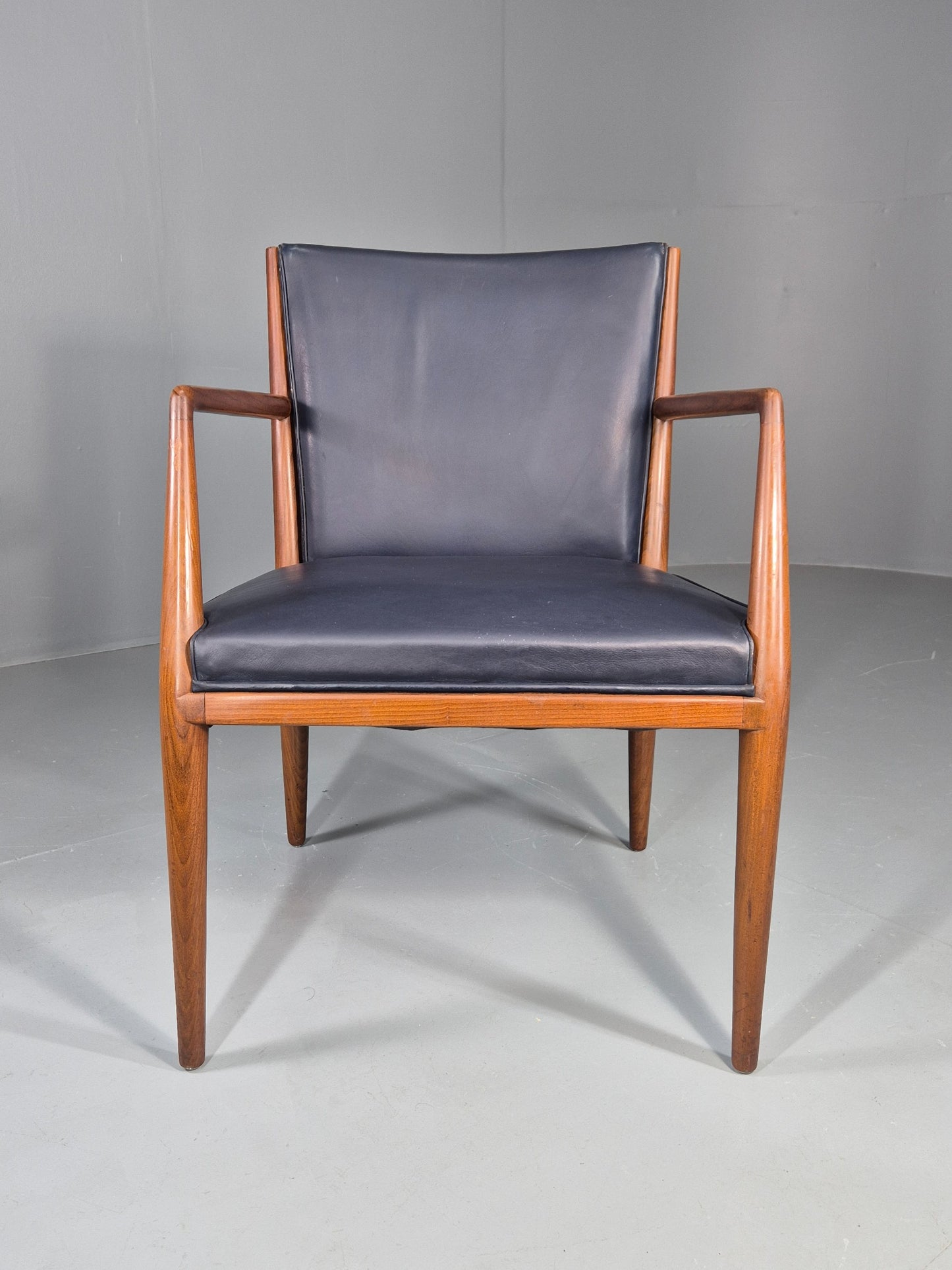 Vintage Mid Century Teak Armchair Blue Leather 1960s Retro EB11907