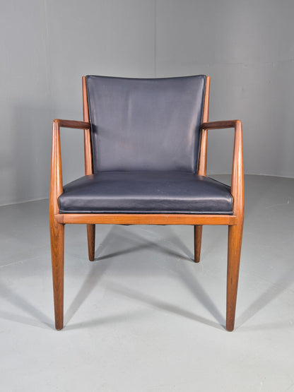 Vintage Mid Century Teak Armchair Blue Leather 1960s Retro EB11907
