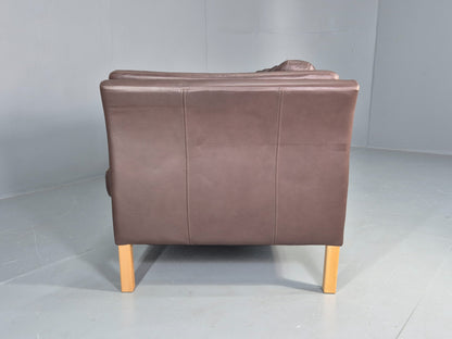 Vintage Danish 3 Seat Sofa Brown Leather 1980s Retro MCM  EB12417