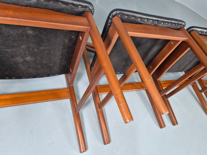 4 Vintage Jentique Dining Chairs Teak Frames Black Vinyl 60s RETRO MCM EB1195