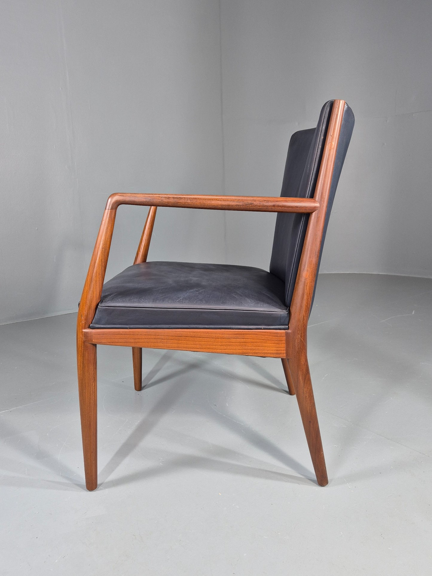 Vintage Mid Century Teak Armchair Blue Leather 1960s Retro EB11899