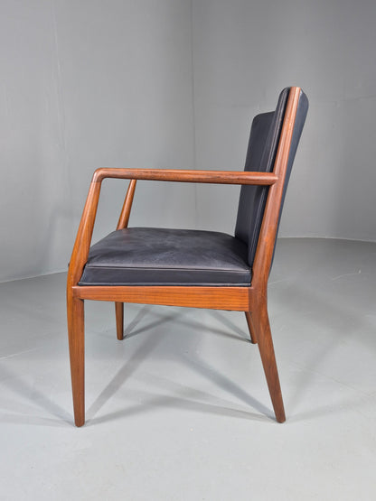 Vintage Mid Century Teak Armchair Blue Leather 1960s Retro EB11899