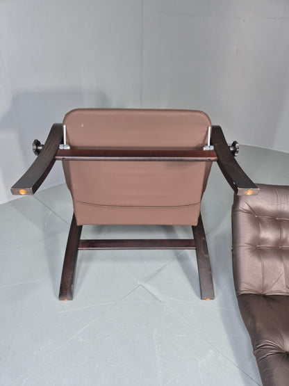Vintage Danish Lounge Chair Reclining Bentwood Frame Leather Upholstery EB13084