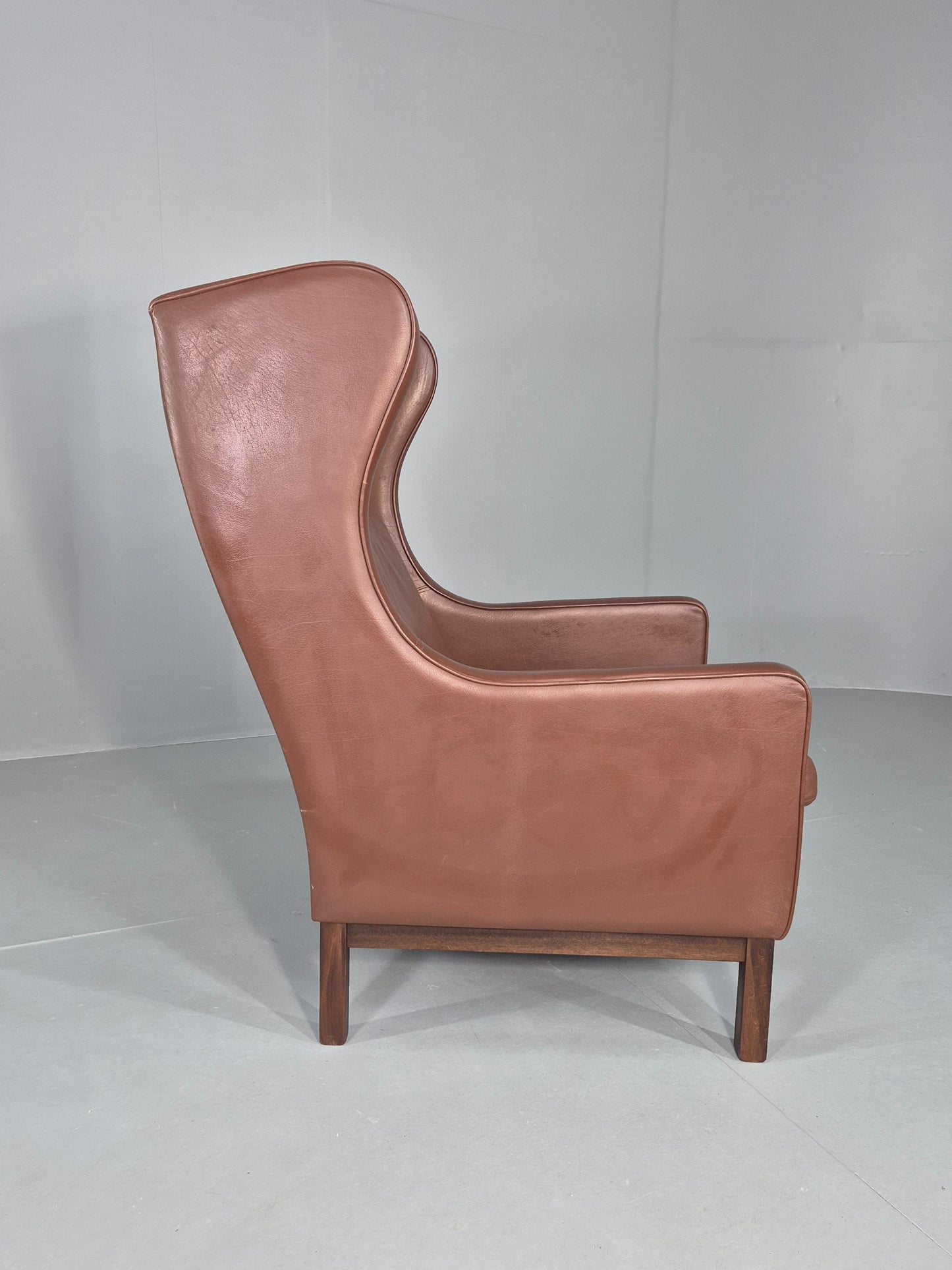 Vintage Lounge Chair Mid Century Danish Brown Leather Wingback Mogensen EB12377