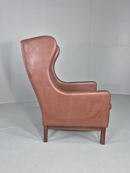Vintage Lounge Chair Mid Century Danish Brown Leather Wingback Mogensen EB12377