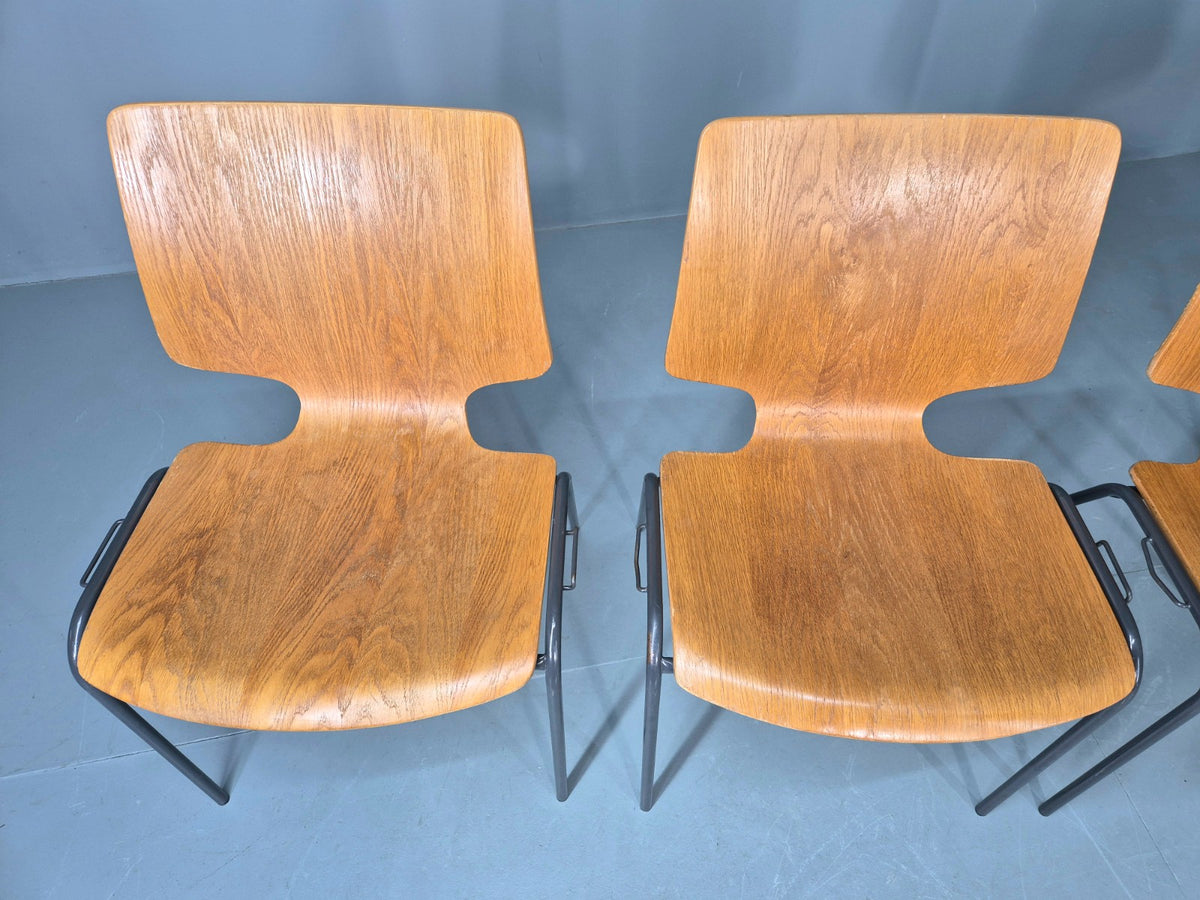 4 Vintage Stacking Chairs Industrial Danish Design Bent Ply Retro MCM EB12660