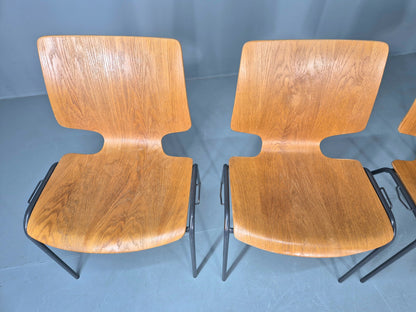 4 Vintage Stacking Chairs Industrial Danish Design Bent Ply Retro MCM EB12660