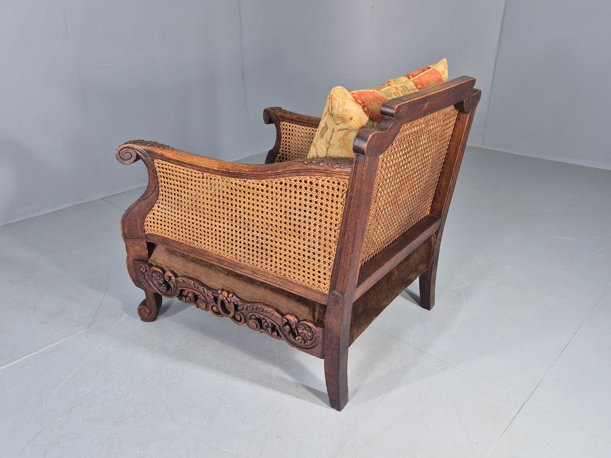 Vintage Danish Oak Lounge Chair Antique Bergere Carving Baroque 1920s EB12678