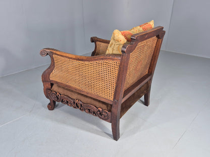 Vintage Danish Oak Lounge Chair Antique Bergere Carving Baroque 1920s EB12678