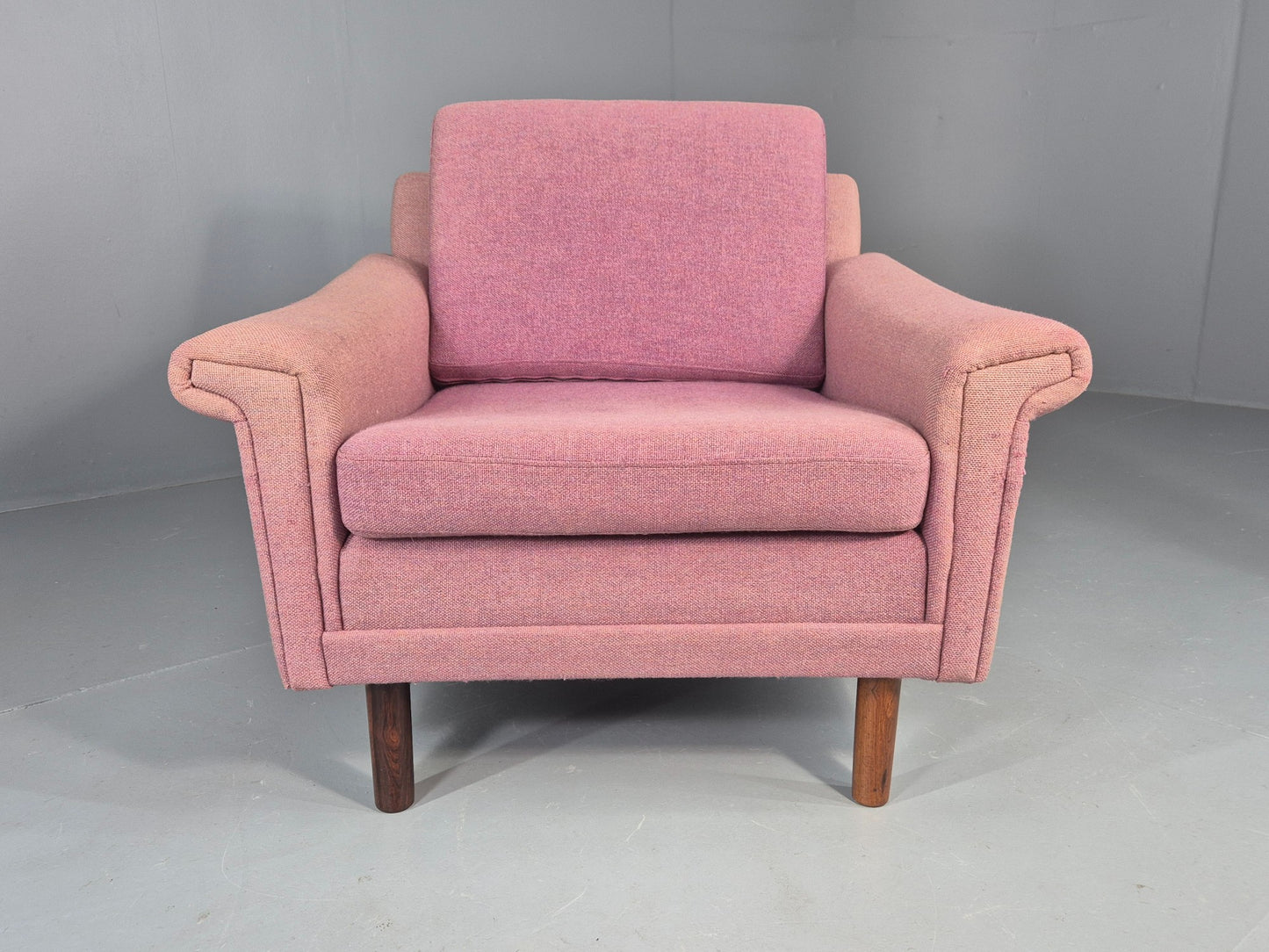 Vintage Danish Armchair Salmon Pink Wool 1960s Mid Century Retro EB12537