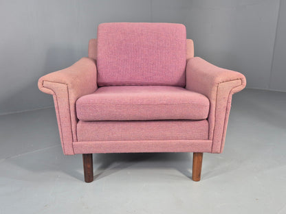 Vintage Danish Armchair Salmon Pink Wool 1960s Mid Century Retro EB12537