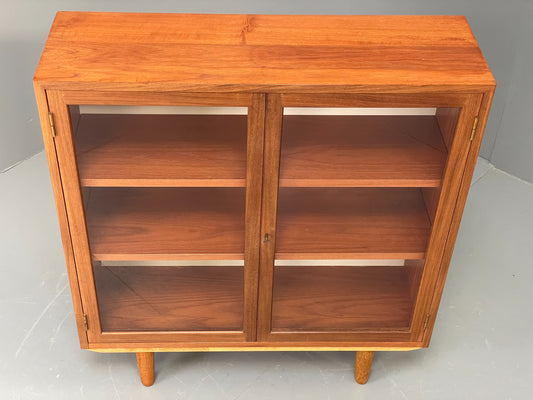 Vintage 1960s Teak Bookcase Glazed Retro Shelving Adjustable Mid Century EB11975
