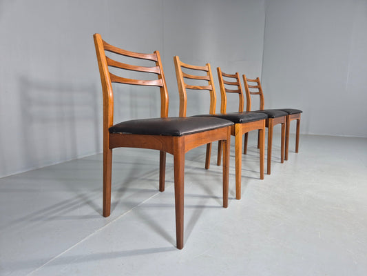 4 Vintage Teak Dining Chairs 1960s Mid CEntury Retro Black Vinyl EB12189