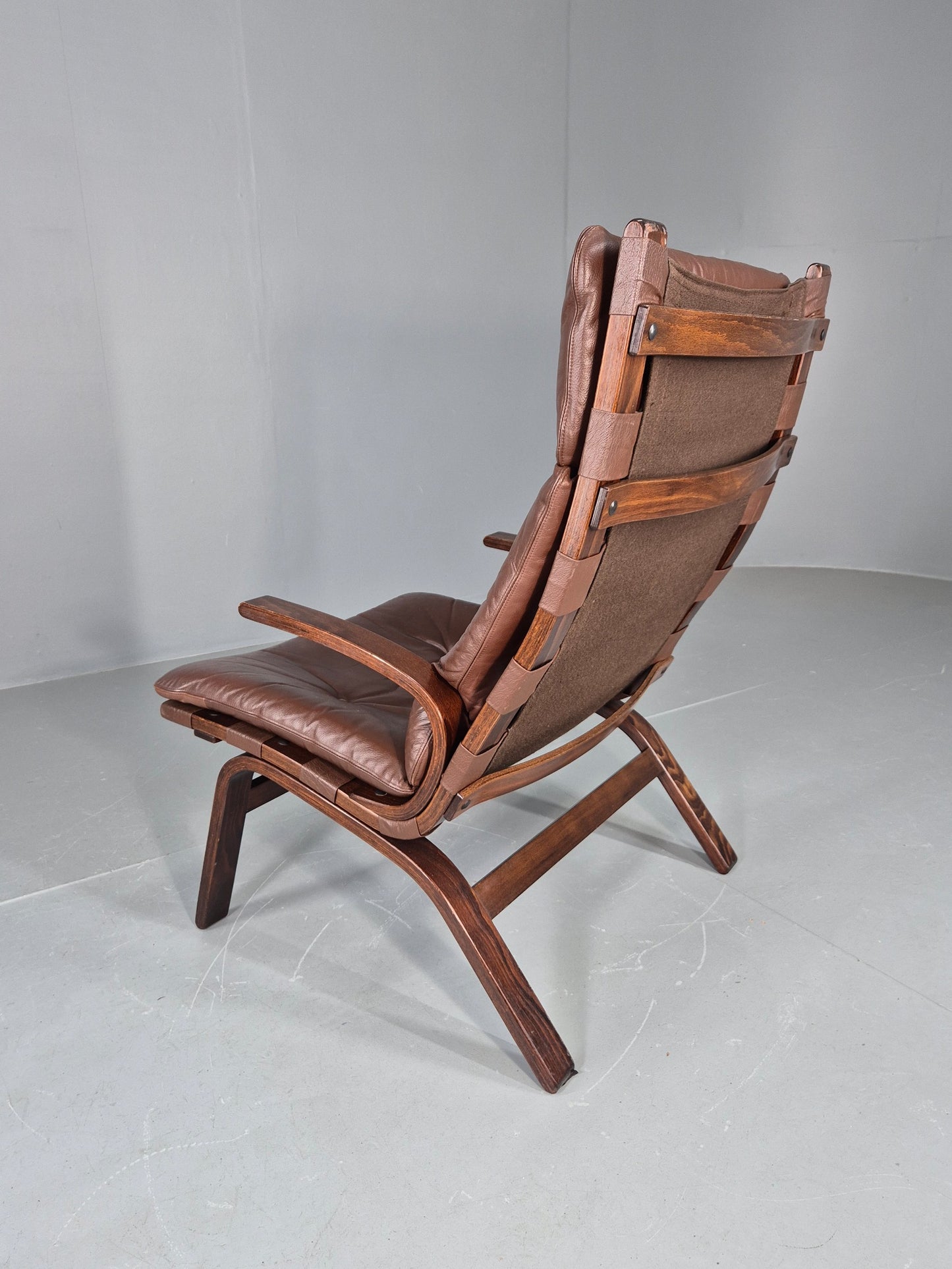 Vintage 1970s Leather Lounge Chair Farstrup Denmark Bentwood Frame Retro EB12311