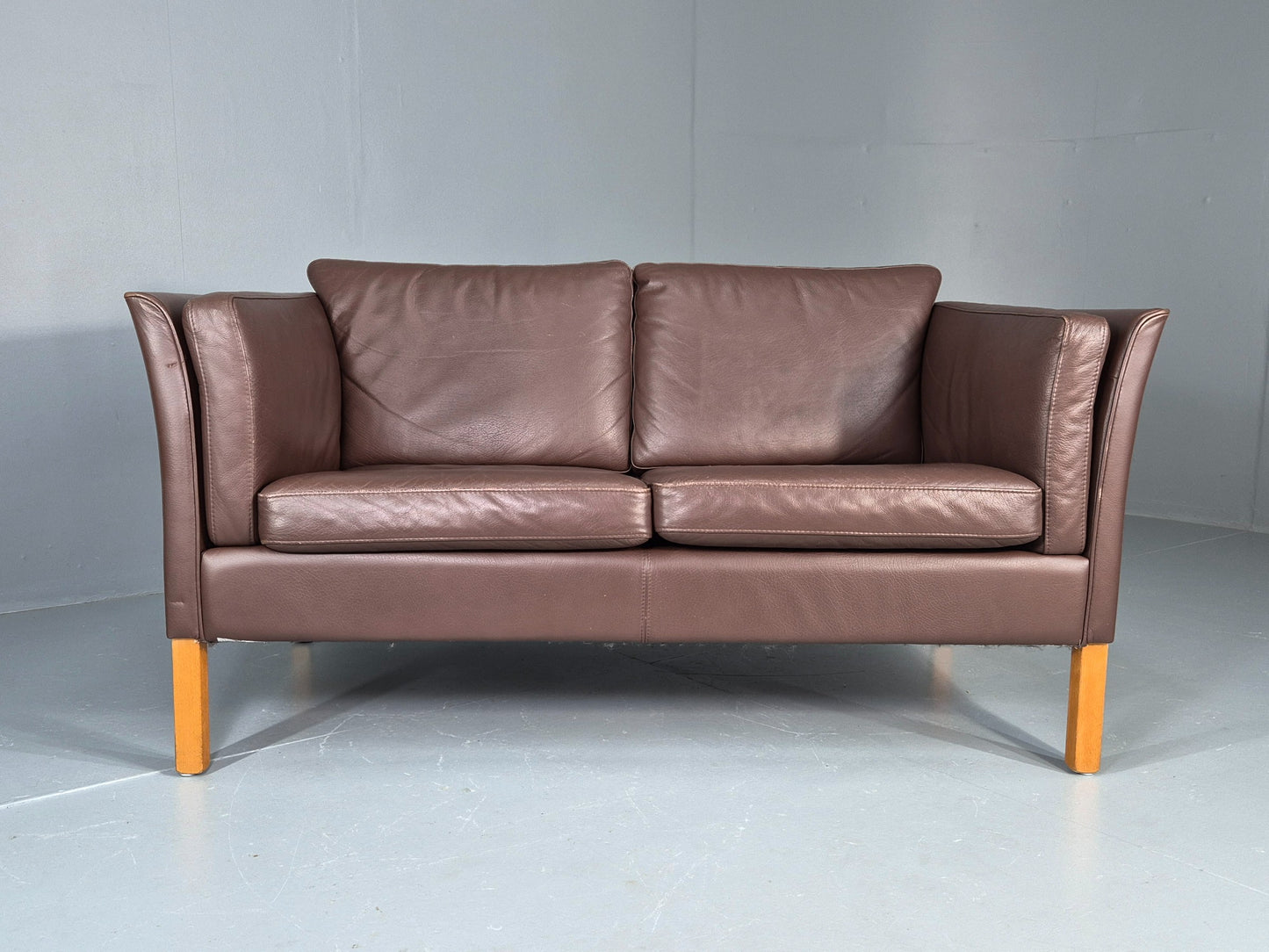 Vintage Danish 2 Seater Sofa Vemb Brown Leather 1970s Retro MCM  EB12408
