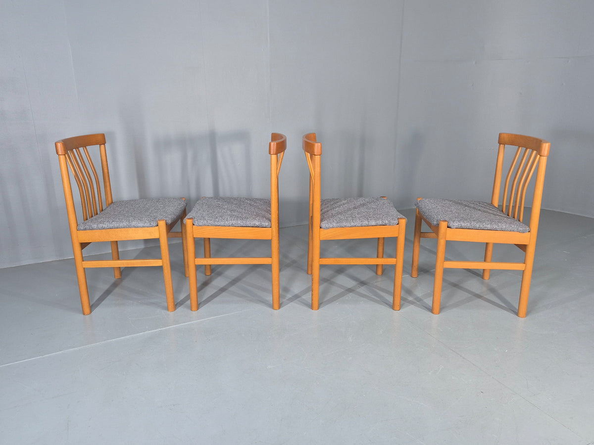 4 Vintage Mid Century Dining Chairs 1970s Retro New Upholstery Beech EB12785