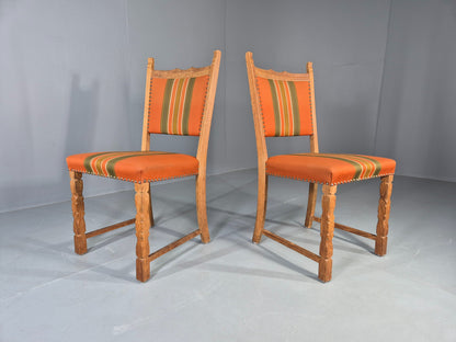 2 Vintage Dining Chairs 1970s Danish Kjaernulf Style Orange Wool Striped EB13075