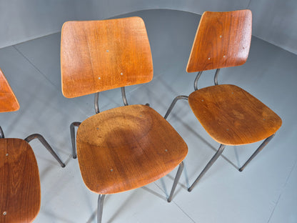 4 Vintage Danish Industrial Steel and Ply Stacking Chair 1960s Retro EB12655