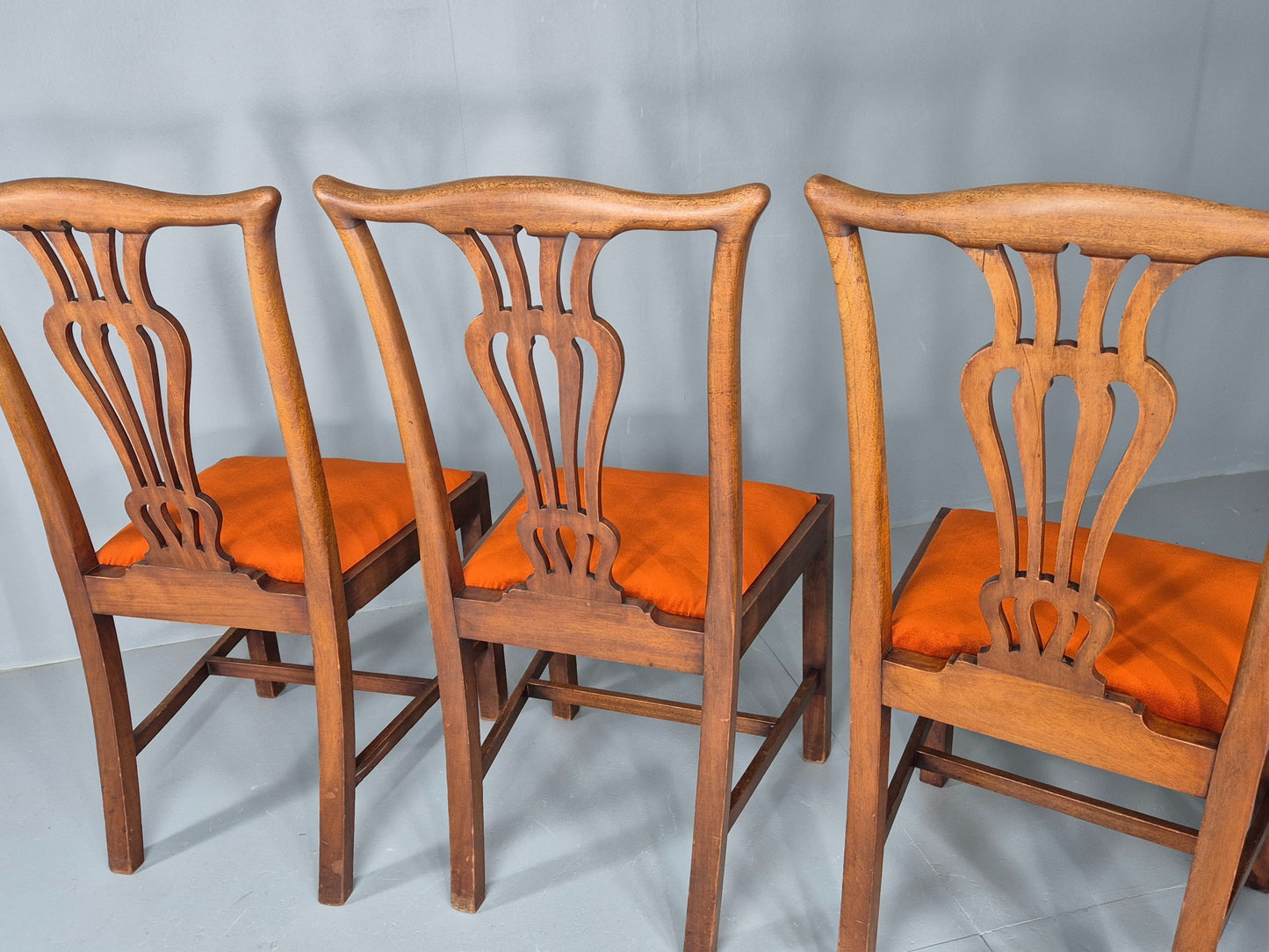 4 Hepplewhite Revival Dining Chairs 1900s Oak New Seat Pads Antique EB11932