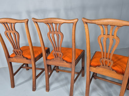 4 Hepplewhite Revival Dining Chairs 1900s Oak New Seat Pads Antique EB11932