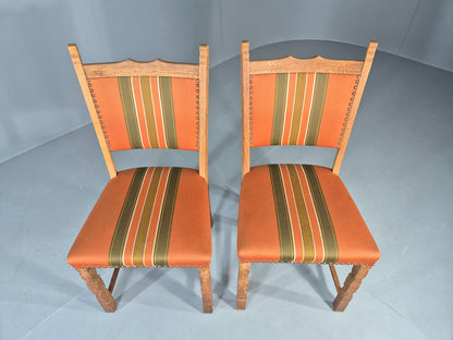 2 Vintage Dining Chairs 1970s Danish Kjaernulf Style Orange Wool Striped EB13075