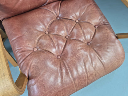 2 Vintage Swedese Leather Bentwood Lounge Chairs Design Yngve Ekstrom  EB13089