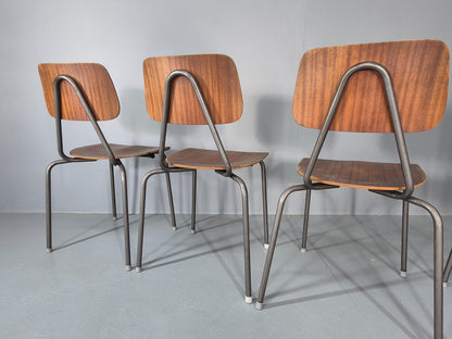 6 Vintage Danish Industrial Chairs Mid Century Teak and Steel Retro EB12656