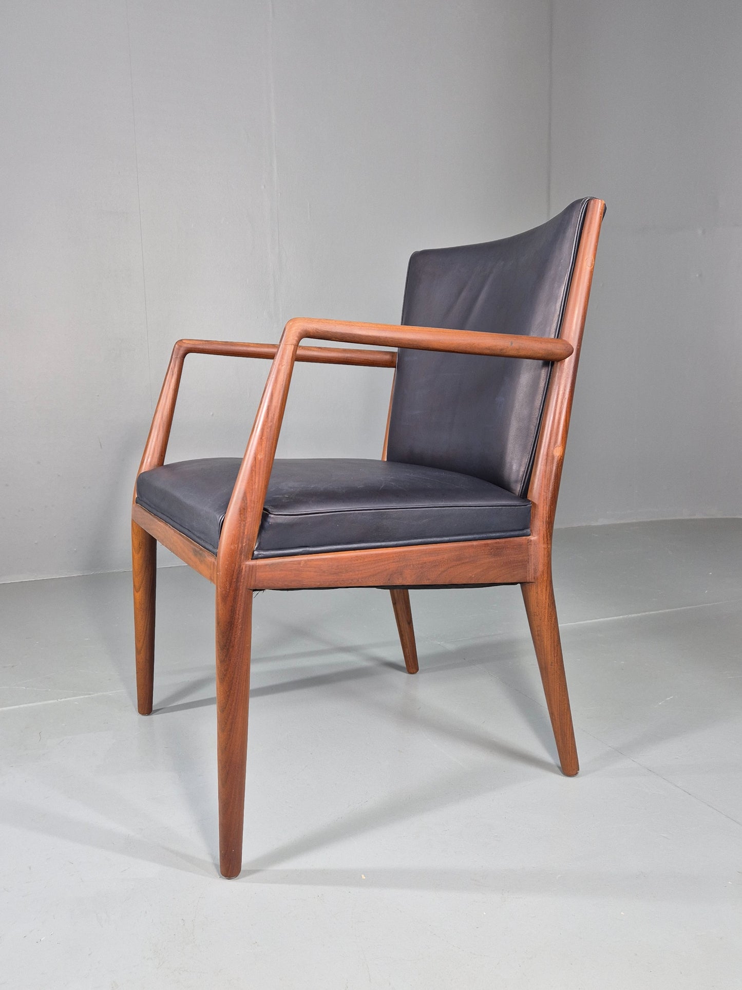 Vintage Mid Century Teak Armchair Blue Leather 1960s Retro EB11894