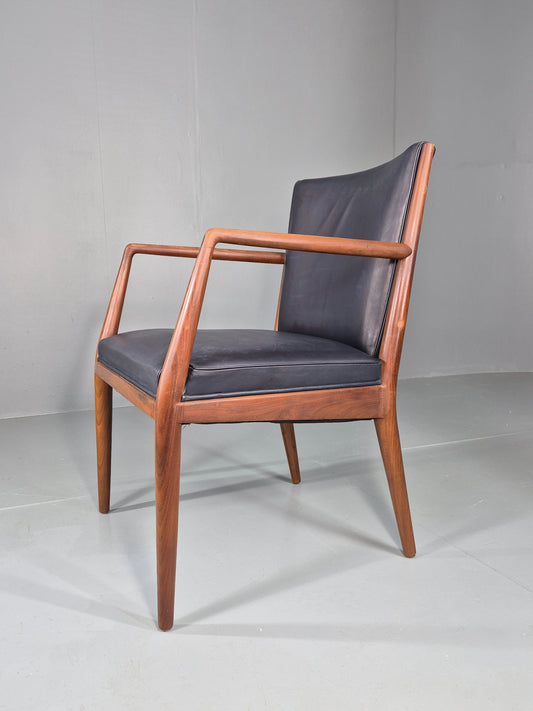 Vintage Mid Century Teak Armchair Blue Leather 1960s Retro EB11894
