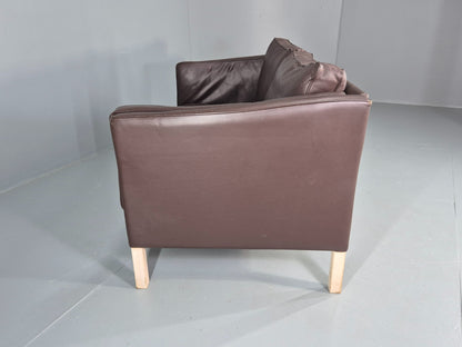 Vintage Danish 2 Seater Sofa Brown Leather 1980s Retro MCM EB12444