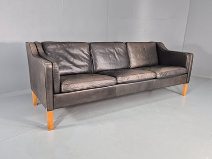 Vintage 3 Seater Sofa Danish Mid Century Black Leather 1970s Retro  EB11628