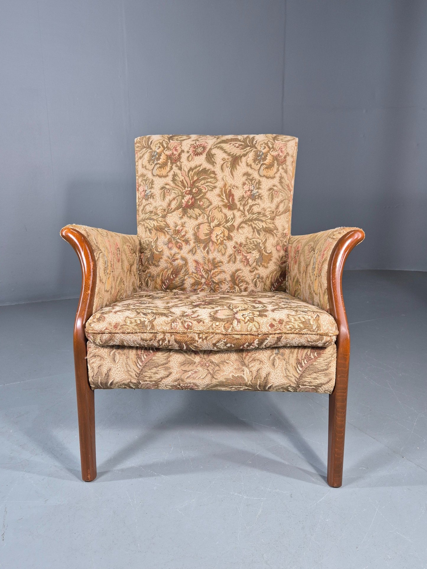 Vintage Parker Knoll Retro 1960s Armchair Floral Upholstery Beech Frame EB12167