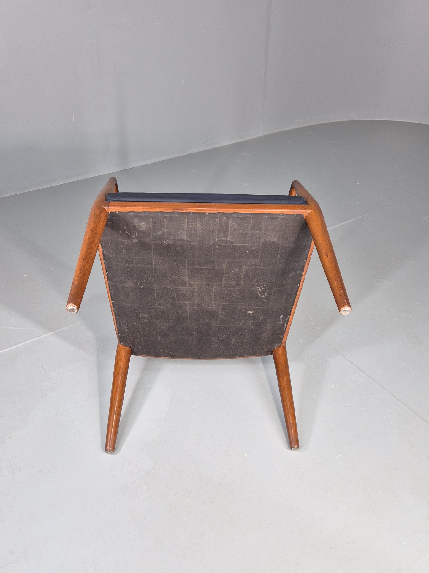 Vintage Mid Century Teak Armchair Blue Leather 1960s Retro EB11907