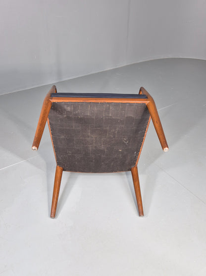 Vintage Mid Century Teak Armchair Blue Leather 1960s Retro EB11907